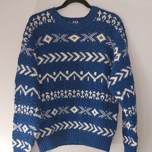 VTG GAP Pure Wool Fair Isle Nordic Heavy Sweater Blue Ski